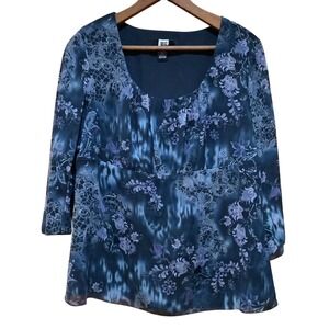 Vintage Y2K Studio 1940 Womens Blue Multi Babydoll Blouse Size 14 Fairy Ethereal